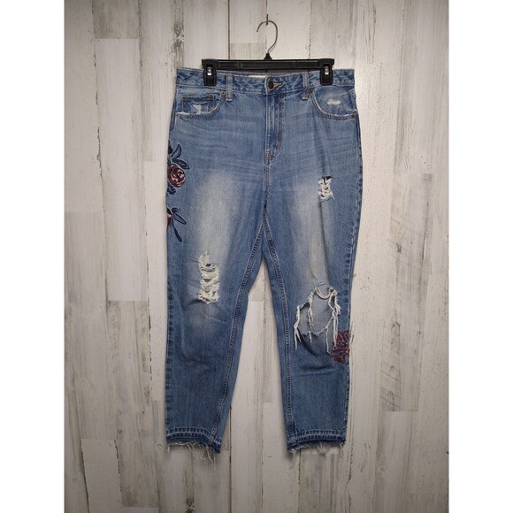 Abercrombie & Fitch Girlfriend Jeans Size 8 Embroidered Distressed - Picture 1 of 11